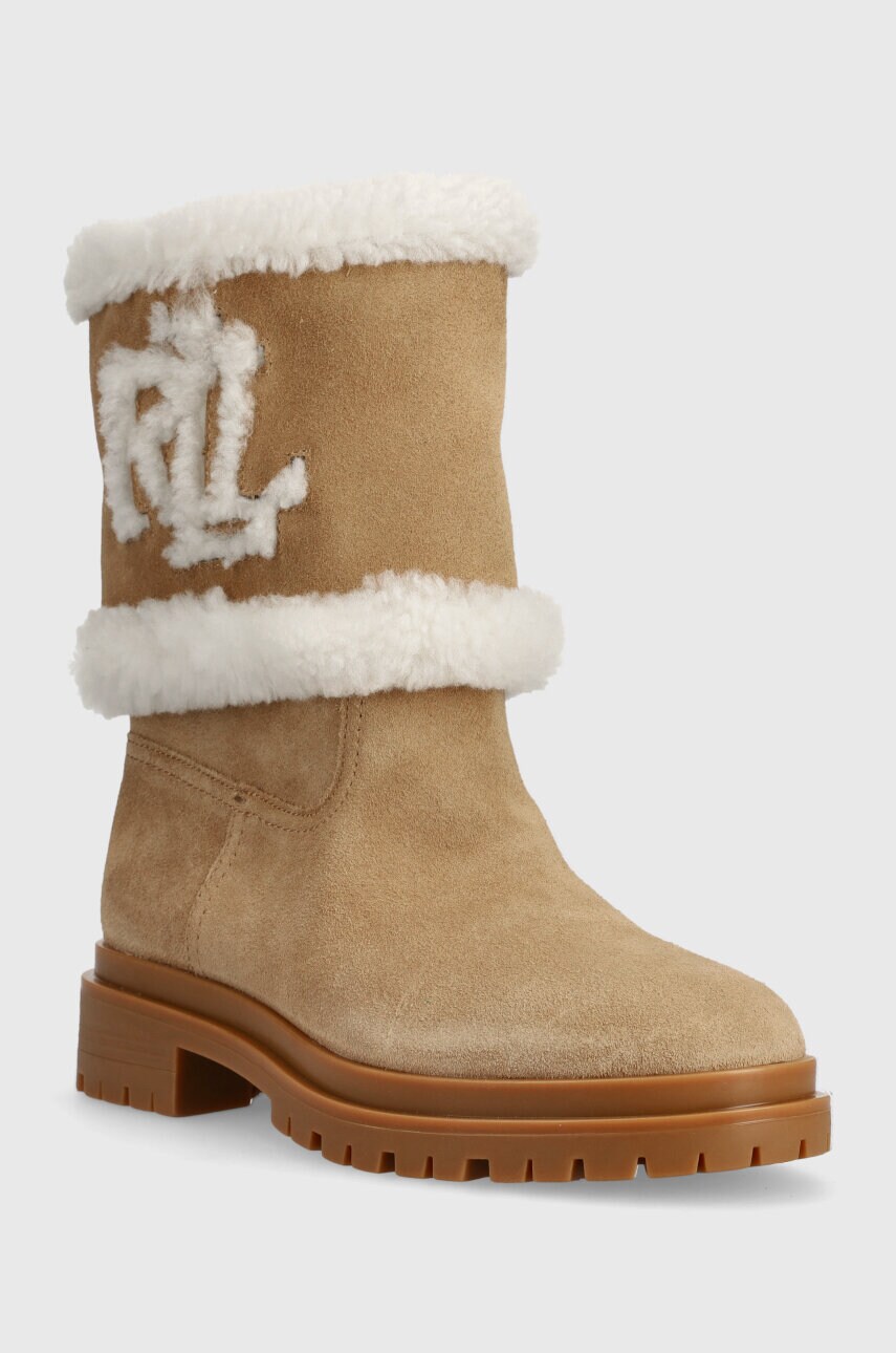 Шкіряні черевики Lauren Ralph Lauren Carter жіночі колір бежевий каблук блок 802915440001