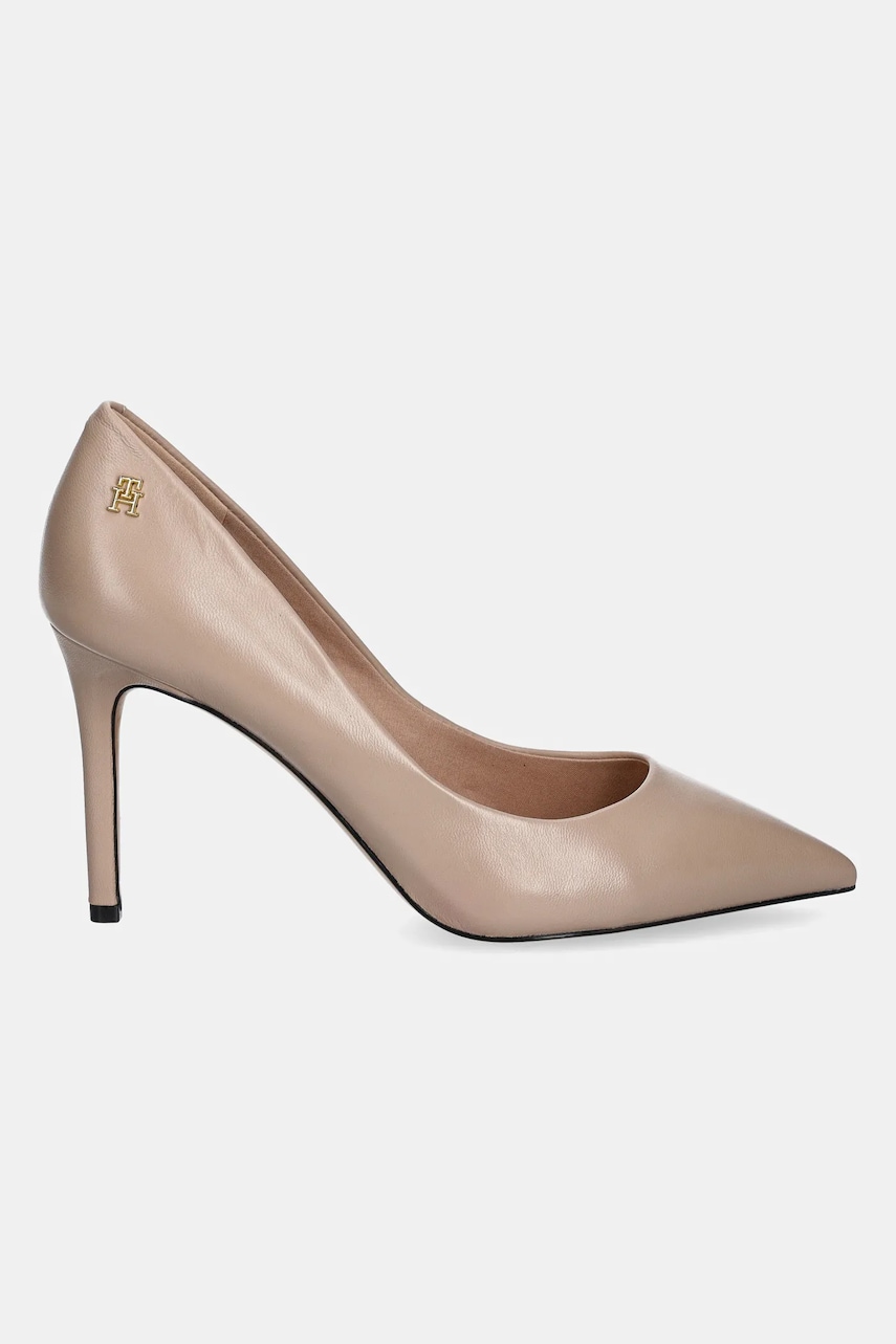 Шкіряні туфлі Tommy Hilfiger ESSENTIAL POINTED PUMP колір бежевий FW0FW07533