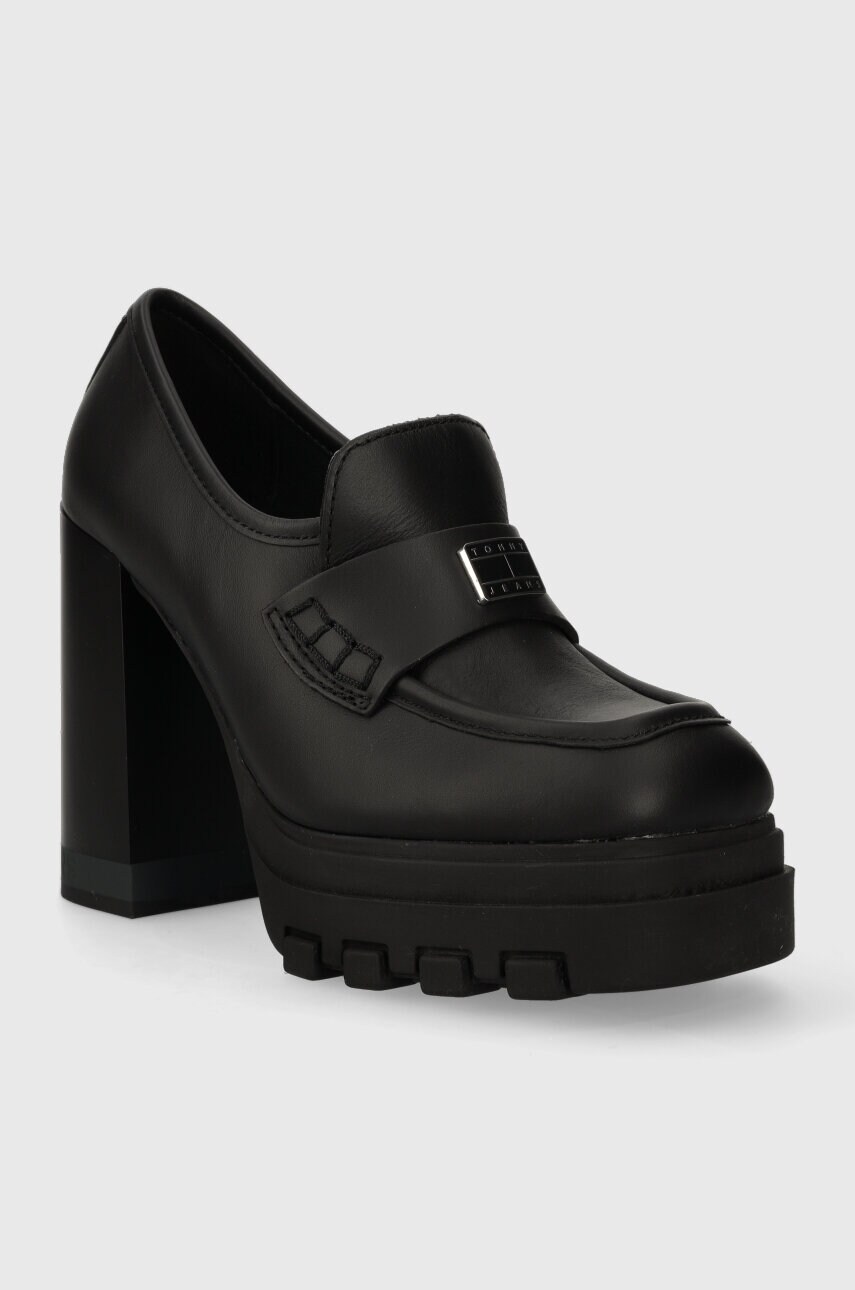 Шкіряні туфлі Tommy Jeans TJW LOAFER PUMP колір чорний каблук блок EN0EN02257