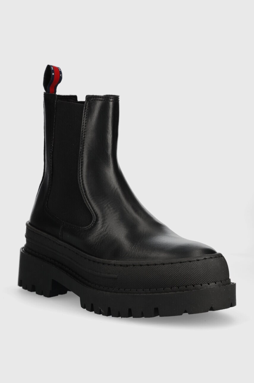 Шкіряні черевики Tommy Jeans TJW CHELSEA FOXING BOOT жіночі колір чорний на платформі EN0EN02289
