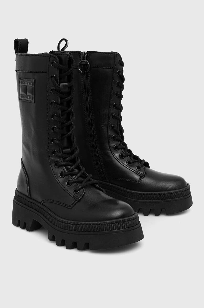 Шкіряні черевики Tommy Jeans TJW FASHION LACE UP жіночі колір чорний на платформі EN0EN02296