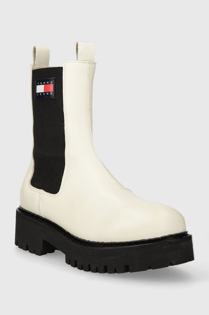 Шкіряні черевики Tommy Jeans TJW URBAN CHELSEA жіночі колір білий на платформі EN0EN02298