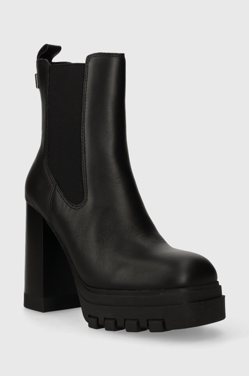 Шкіряні черевики Tommy Jeans TJW HIGH HEEL CHELSEA жіночі колір чорний на плоскому ходу EN0EN02306