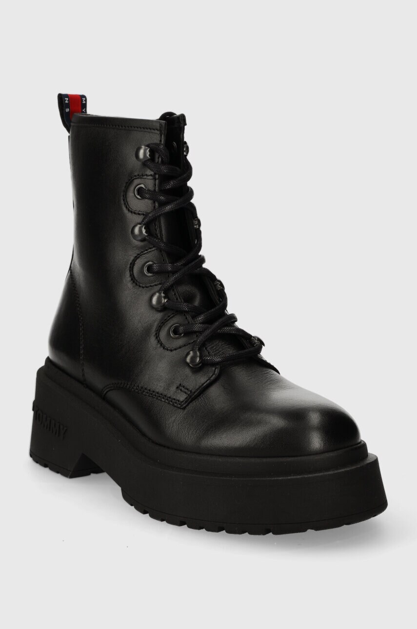 Шкіряні черевики Tommy Jeans TJW LACE UP BOOT CHUNKY жіночі колір чорний на платформі EN0EN02404