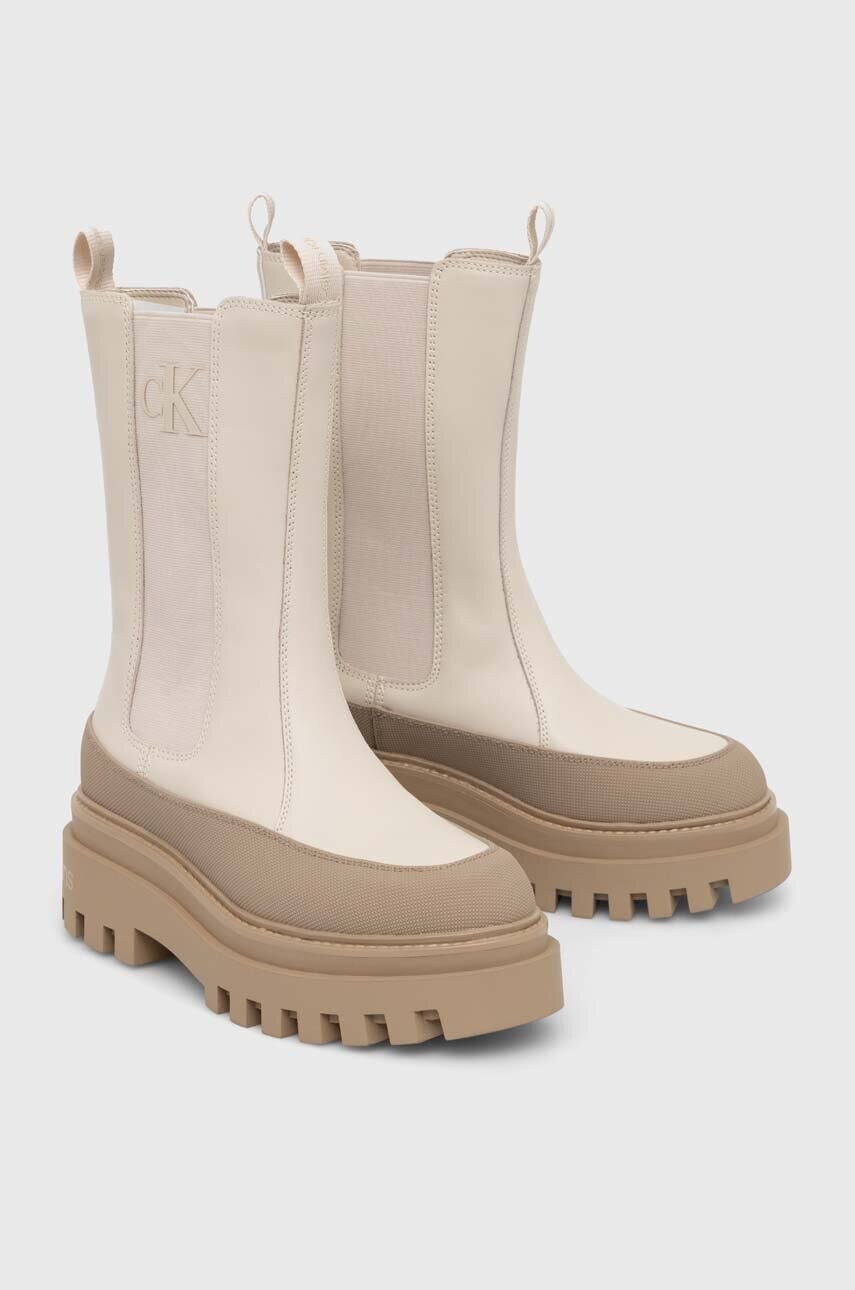 Шкіряні черевики Calvin Klein Jeans FLATFORM CHELSEA BOOT LTH WN жіночі колір бежевий на платформі YW0YW01111