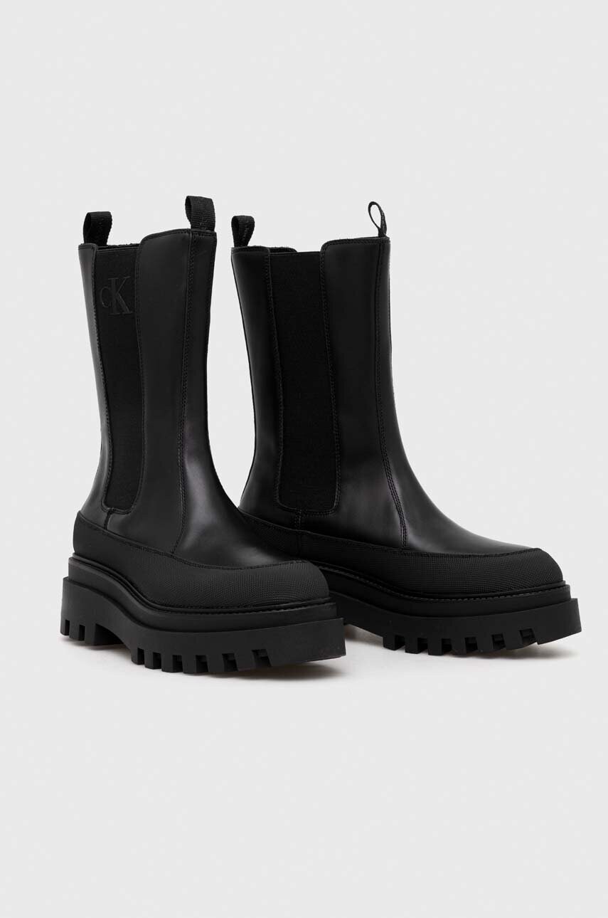 Шкіряні черевики Calvin Klein Jeans FLATFORM CHELSEA BOOT LTH WN жіночі колір чорний на платформі YW0YW01111