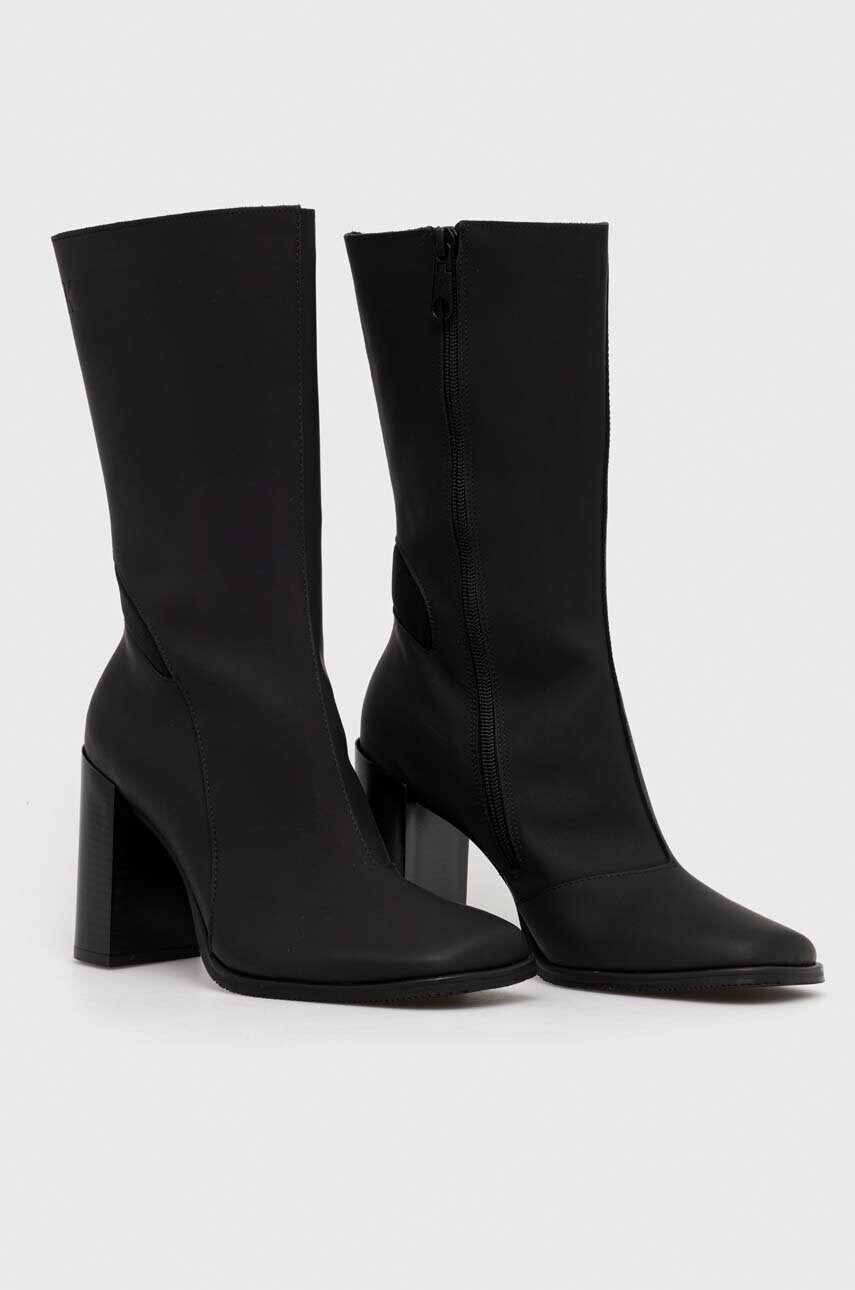 Шкіряні черевики Calvin Klein Jeans HEEL ZIP BOOT LTH WN жіночі колір чорний каблук блок YW0YW01113