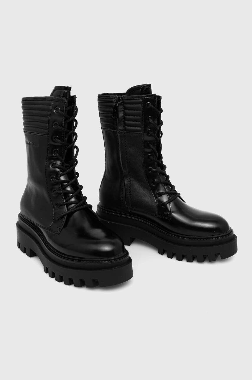 Черевики Calvin Klein Jeans FLATFORM KNEE BOOT LACEUP LTH WN жіночі колір чорний на платформі YW0YW01137