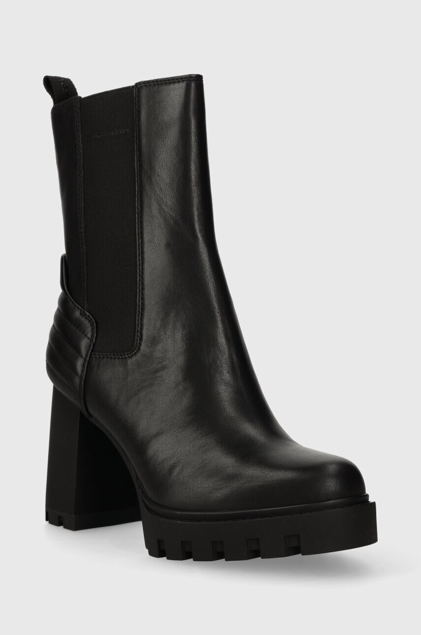 Черевики Calvin Klein Jeans PLATFORM CHELSEA BOOT LTH WN жіночі колір чорний каблук блок злегка утеплена YW0YW01140