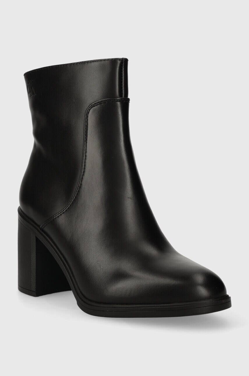 Шкіряні черевики Calvin Klein Jeans MID BLOCK HEEL BOOT LTH WN жіночі колір чорний каблук блок YW0YW01259