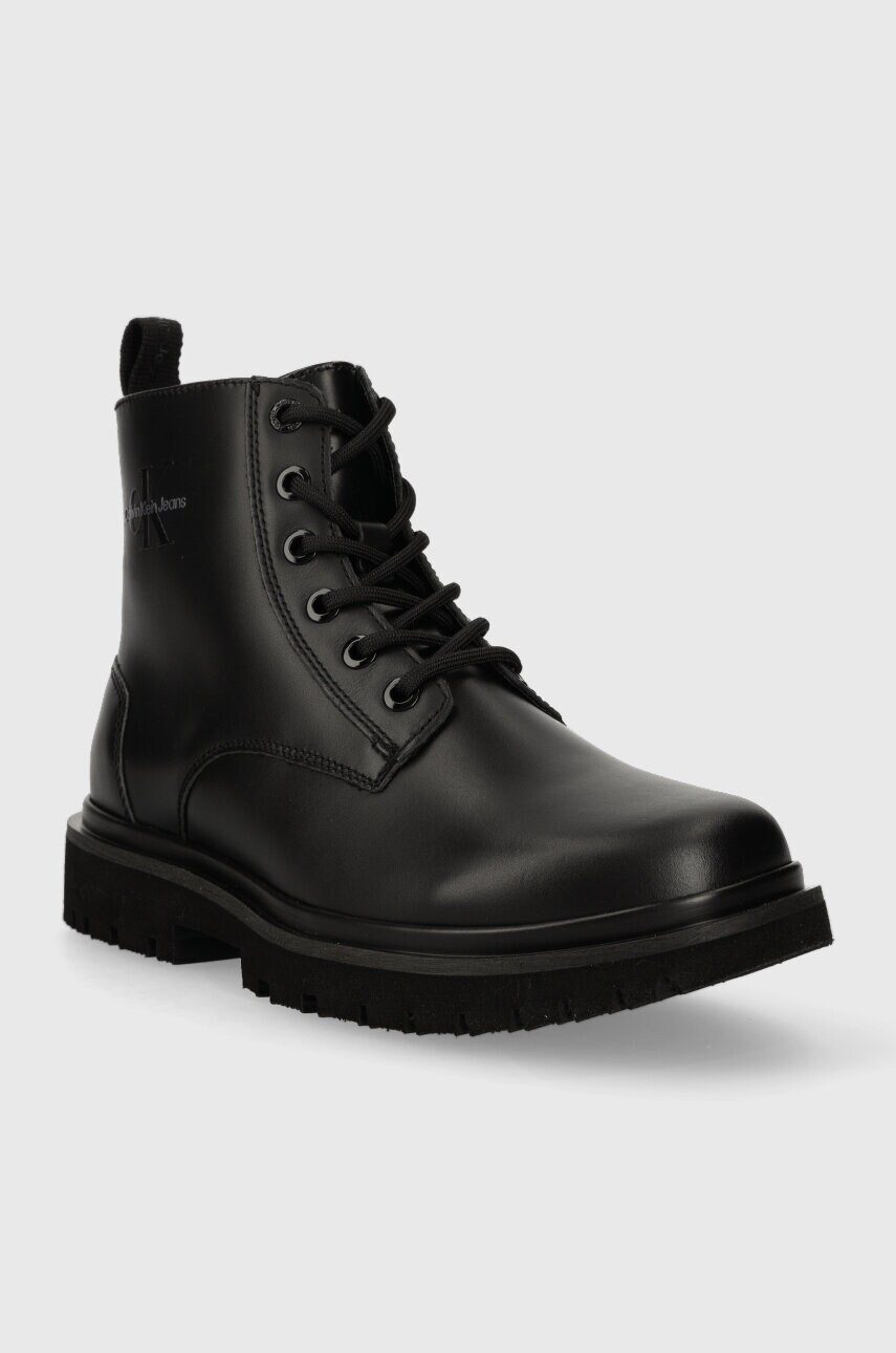 Черевики Calvin Klein Jeans EVA MID LACE UP BOOT LTH WN жіночі колір чорний на плоскому ходу YW0YW01263