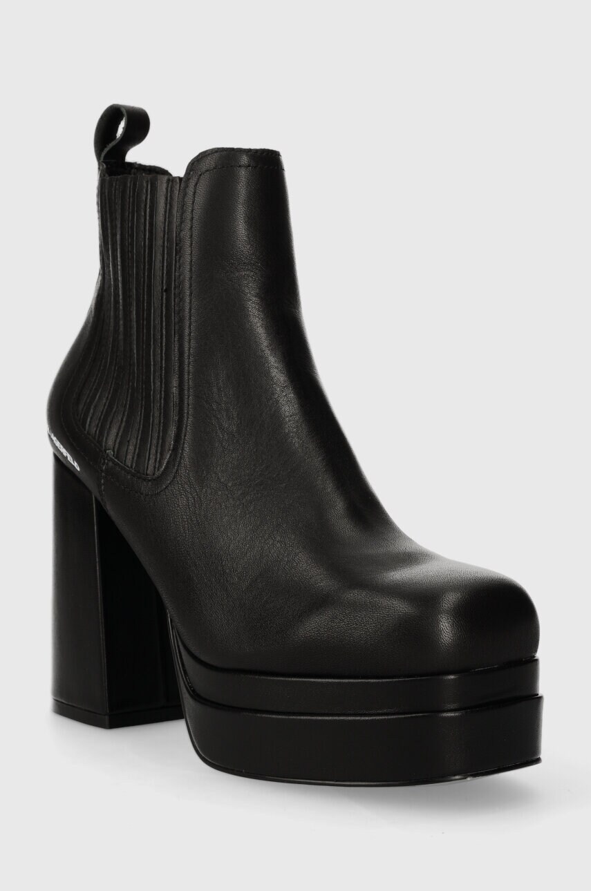 Шкіряні черевики Karl Lagerfeld STRADA жіночі колір чорний каблук блок KL30143