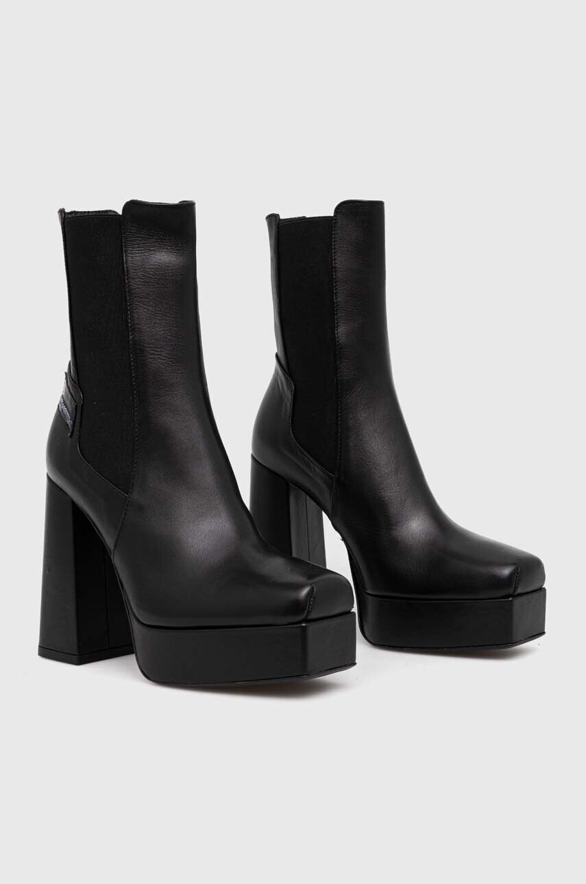 Шкіряні черевики Karl Lagerfeld Jeans STAK HEEL II жіночі колір чорний каблук блок KLJ93140