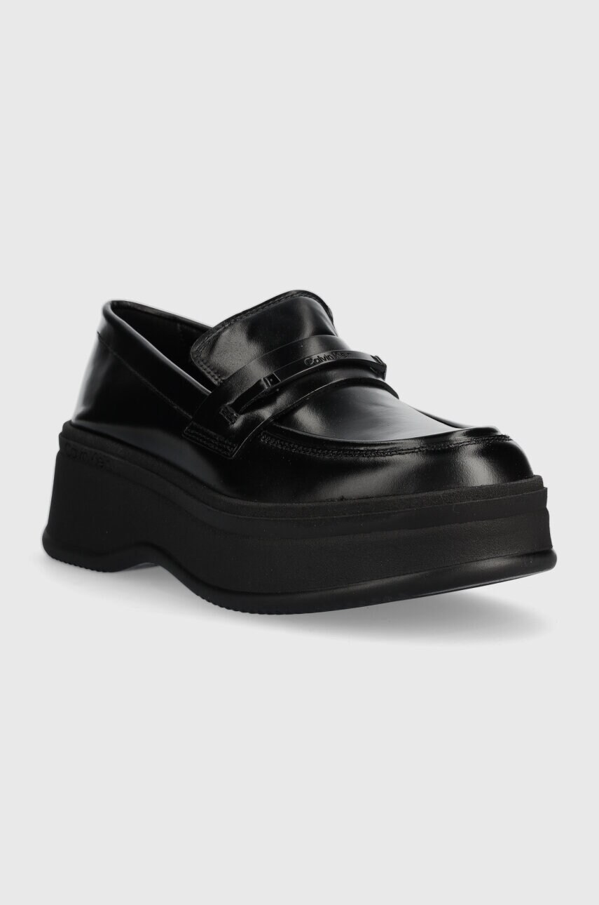 Шкіряні мокасини Calvin Klein PITCHED LOAFER W/HW жіночі колір чорний на платформі HW0HW01817