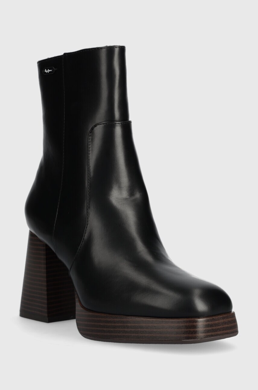 Черевики Pepe Jeans ABBA WOOD жіночі колір чорний каблук блок PLS50494