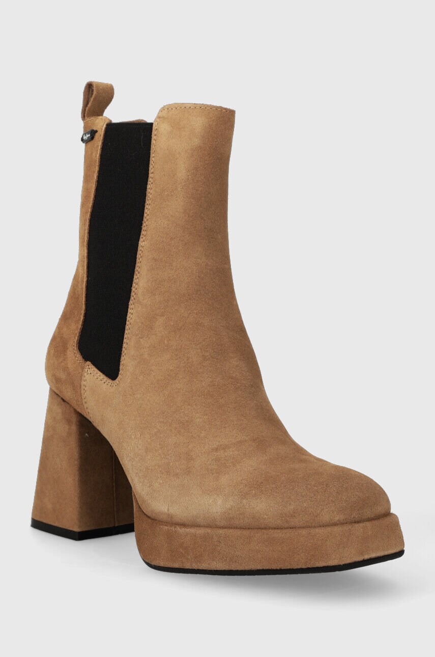 Черевики Pepe Jeans ABBA CHELSEA жіночі колір коричневий каблук блок PLS50495