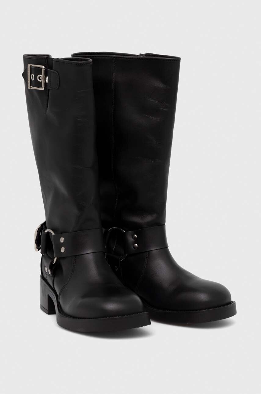Шкіряні чоботи Steve Madden Beau жіночі колір чорний каблук блок SM11003069