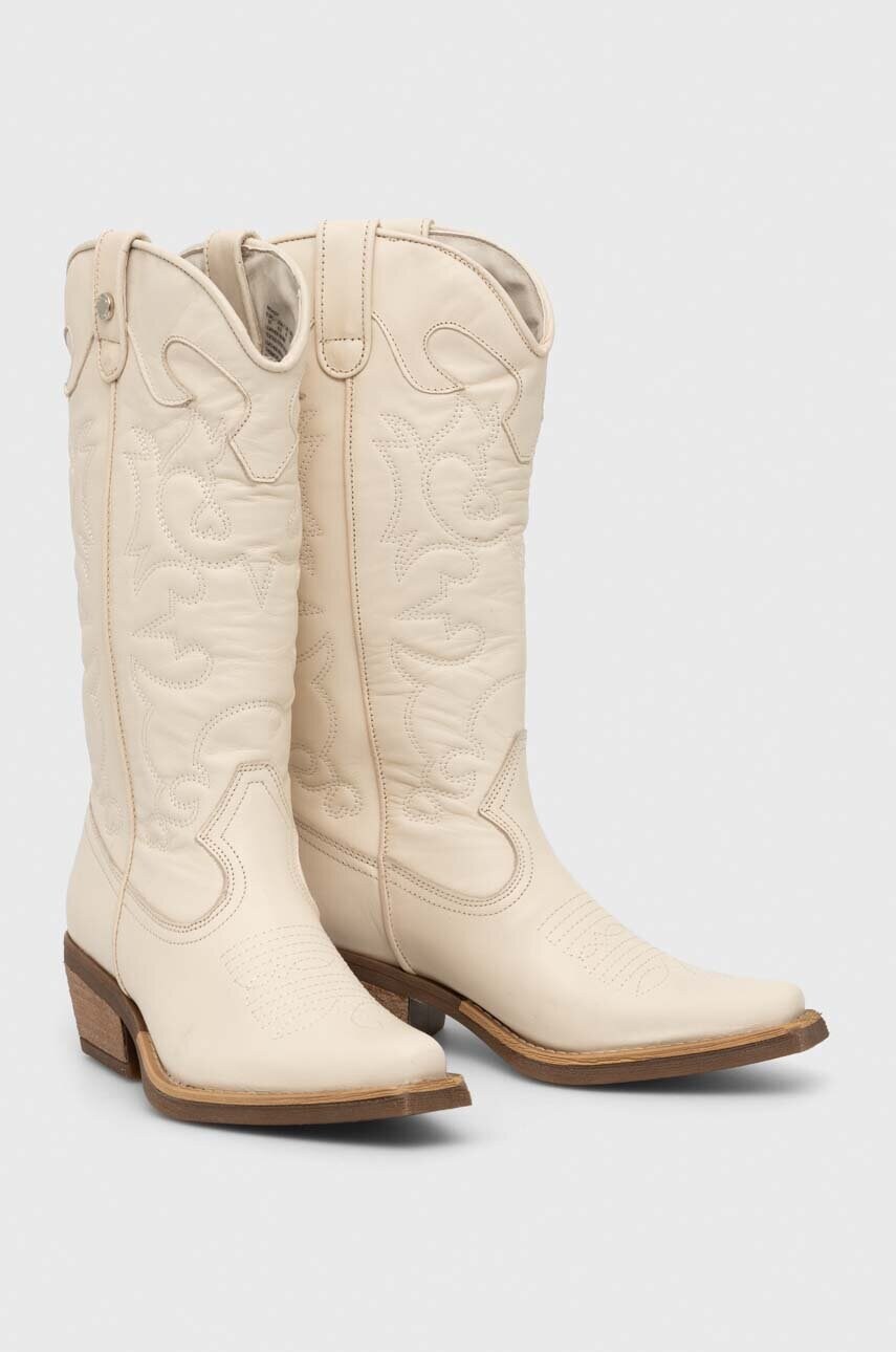 Шкіряні черевики Steve Madden Wishley жіночі колір бежевий каблук блок SM11003071