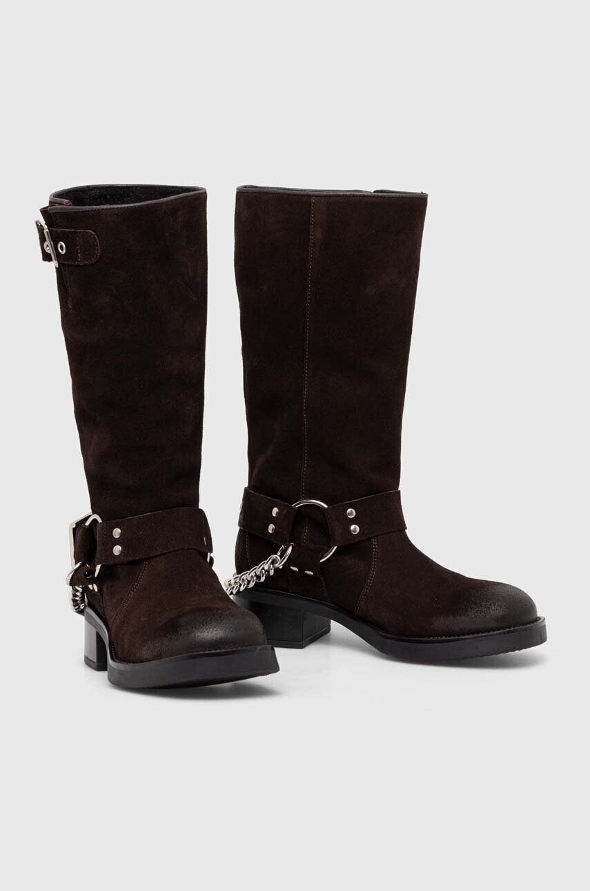 Чоботи з нубуку Steve Madden Beau-C колір коричневий на плоскому ходу SM11003094