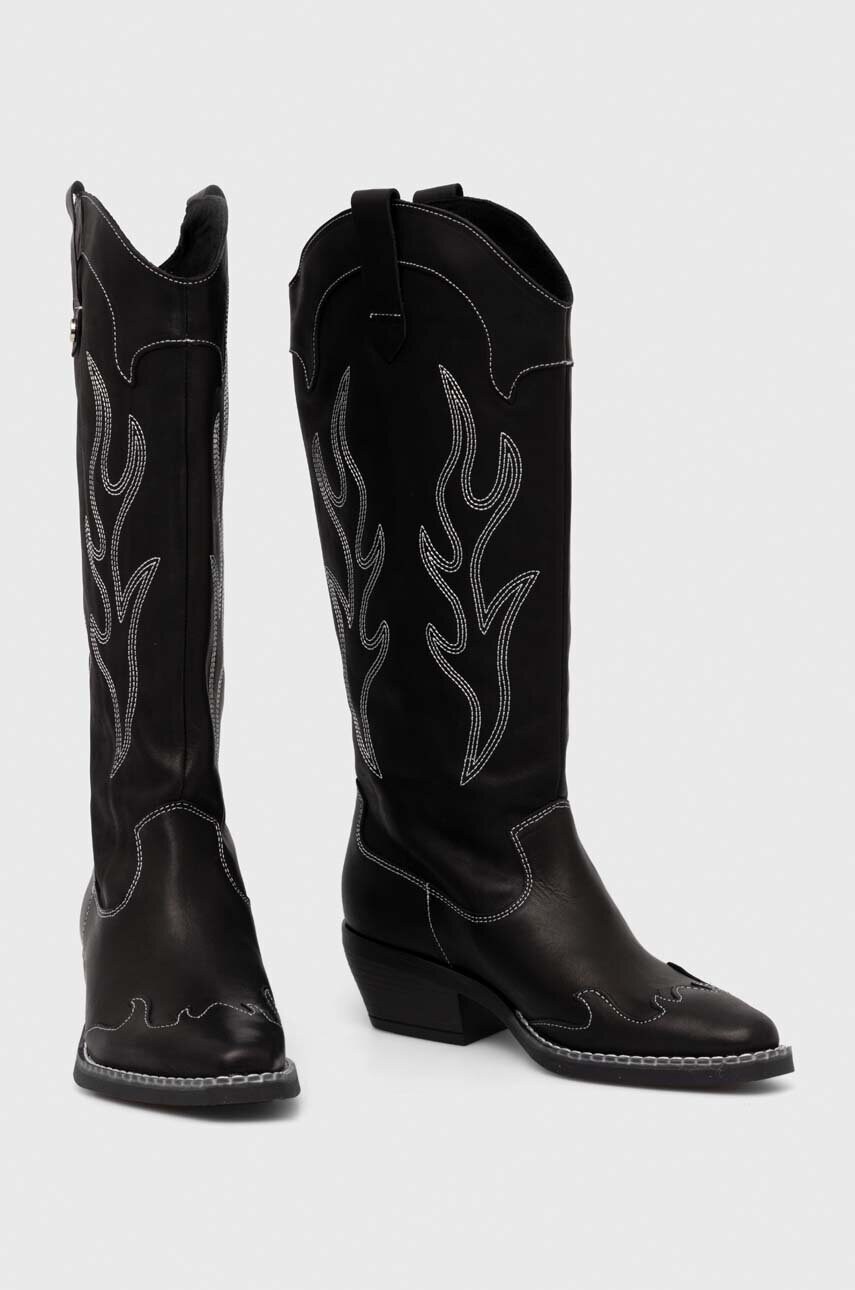 Шкіряні черевики Steve Madden Wenda жіночі колір чорний каблук блок SM11003097