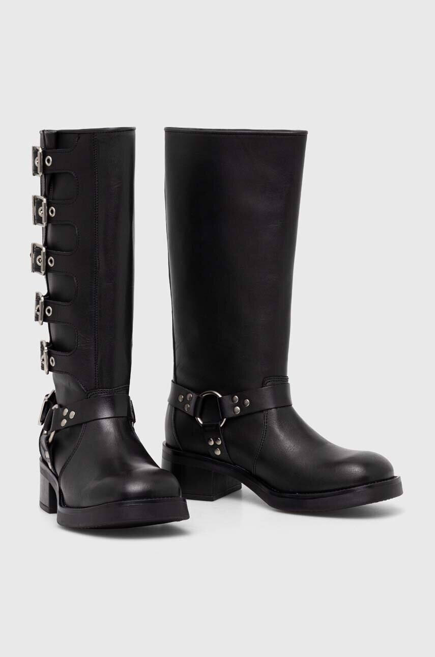 Шкіряні чоботи Steve Madden Battle жіночі колір чорний на плоскому ходу SM19000101