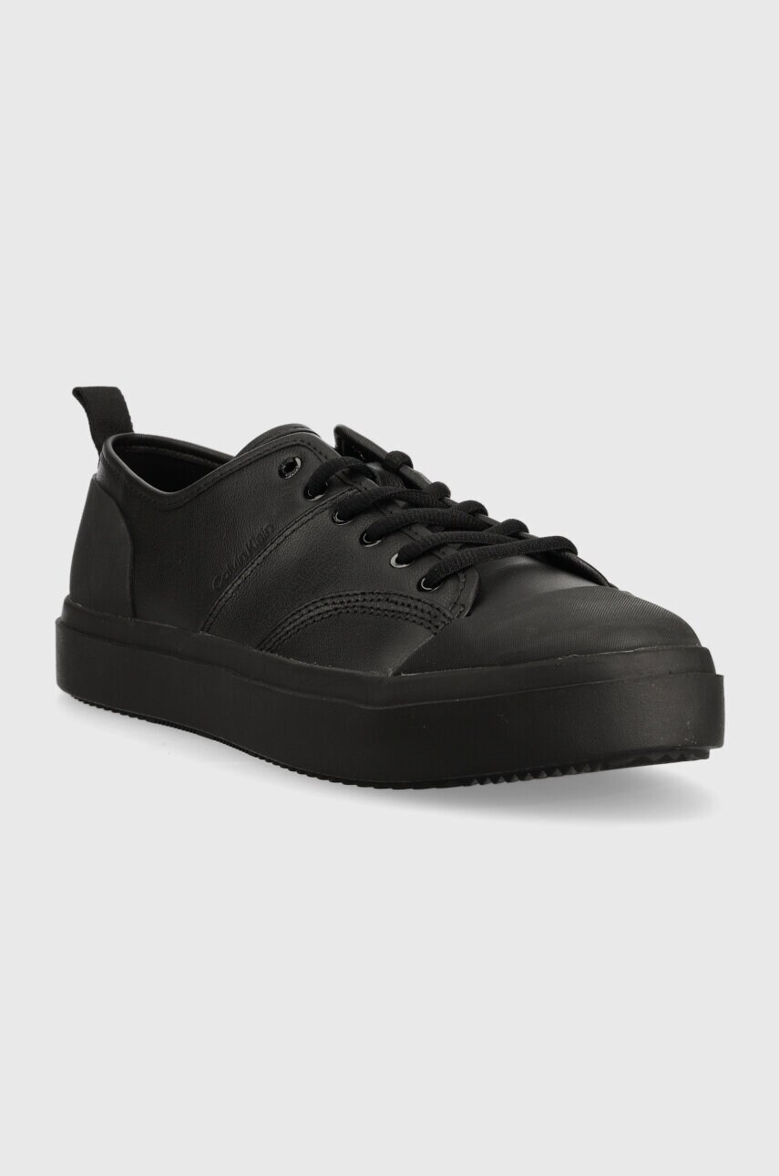 Шкіряні кросівки Calvin Klein LOW TOP LACE UP LTH колір чорний HM0HM01045