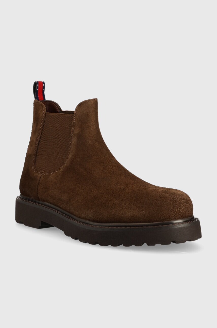 Замшеві черевики Tommy Jeans TJM CHELSEA HIGH BOOT чоловічі колір коричневий EM0EM01205