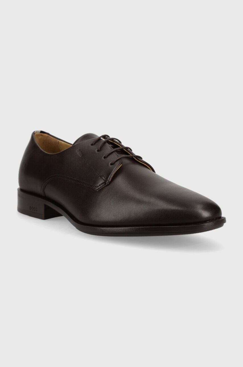 Шкіряні туфлі BOSS Colby чоловічі колір коричневий 50498467