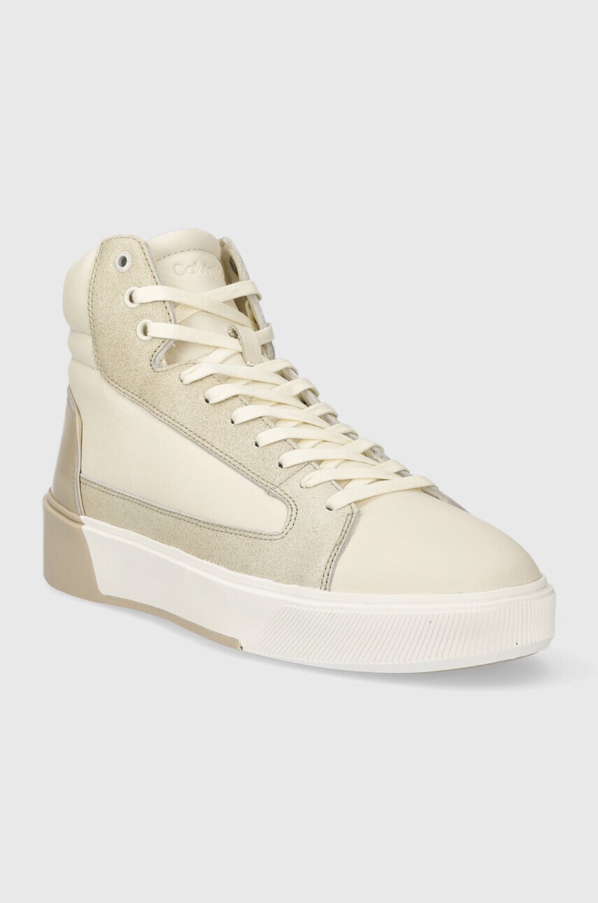 Шкіряні кросівки Calvin Klein HIGH TOP LACE UP INV STITCH колір сірий HM0HM01164