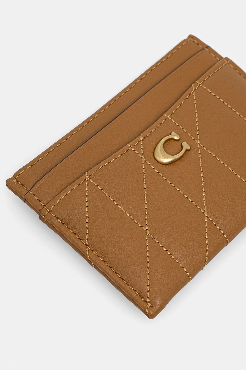 Шкіряний чохол на банківські карти Coach Essential Card Case колір бежевий