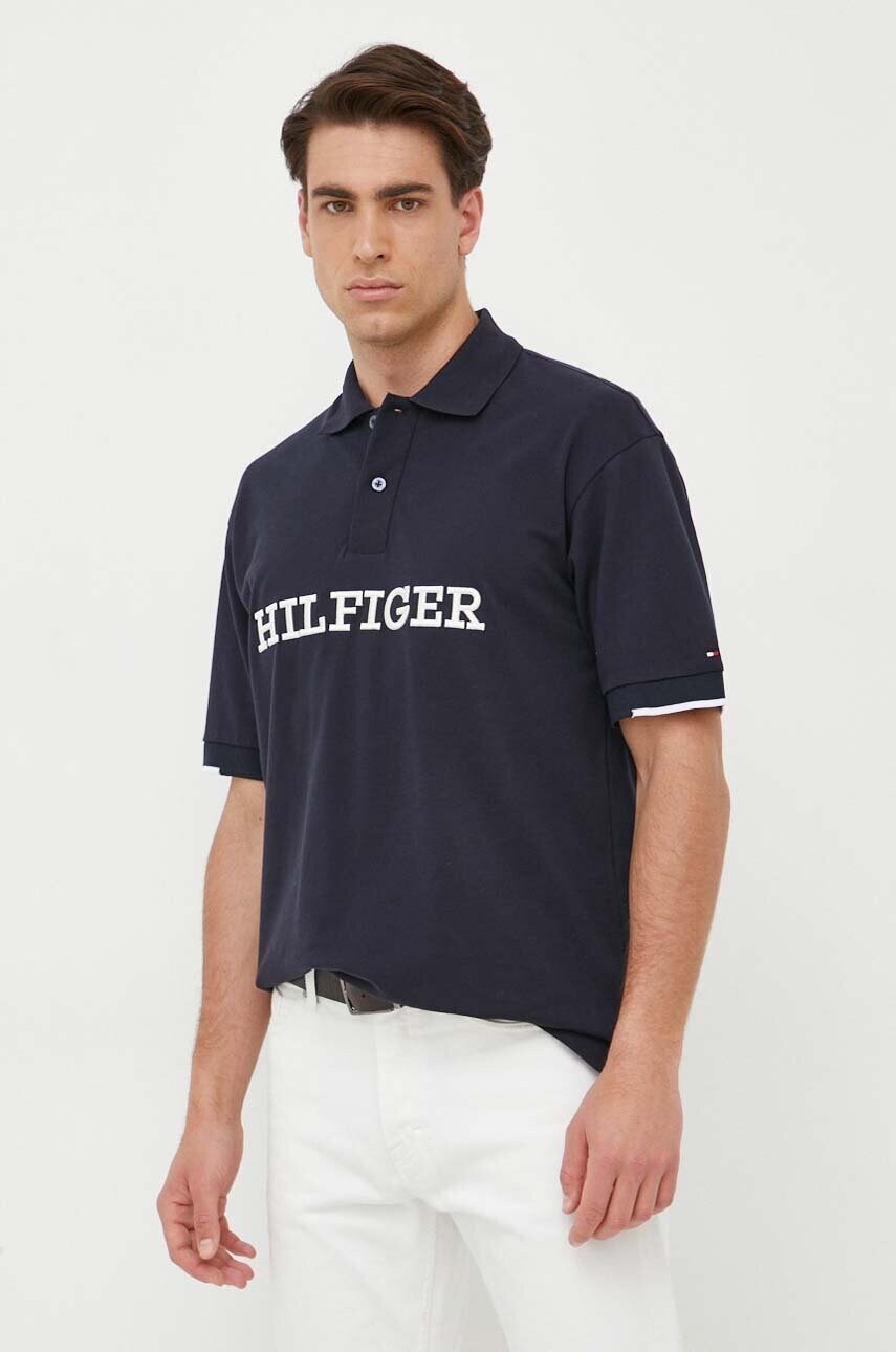 Бавовняне поло Tommy Hilfiger колір синій з аплікацією