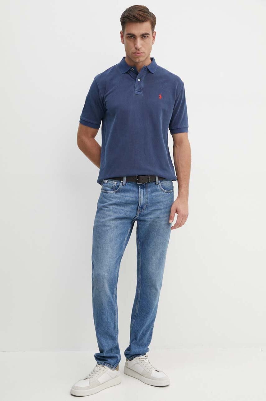 Бавовняне поло Polo Ralph Lauren колір синій однотонний