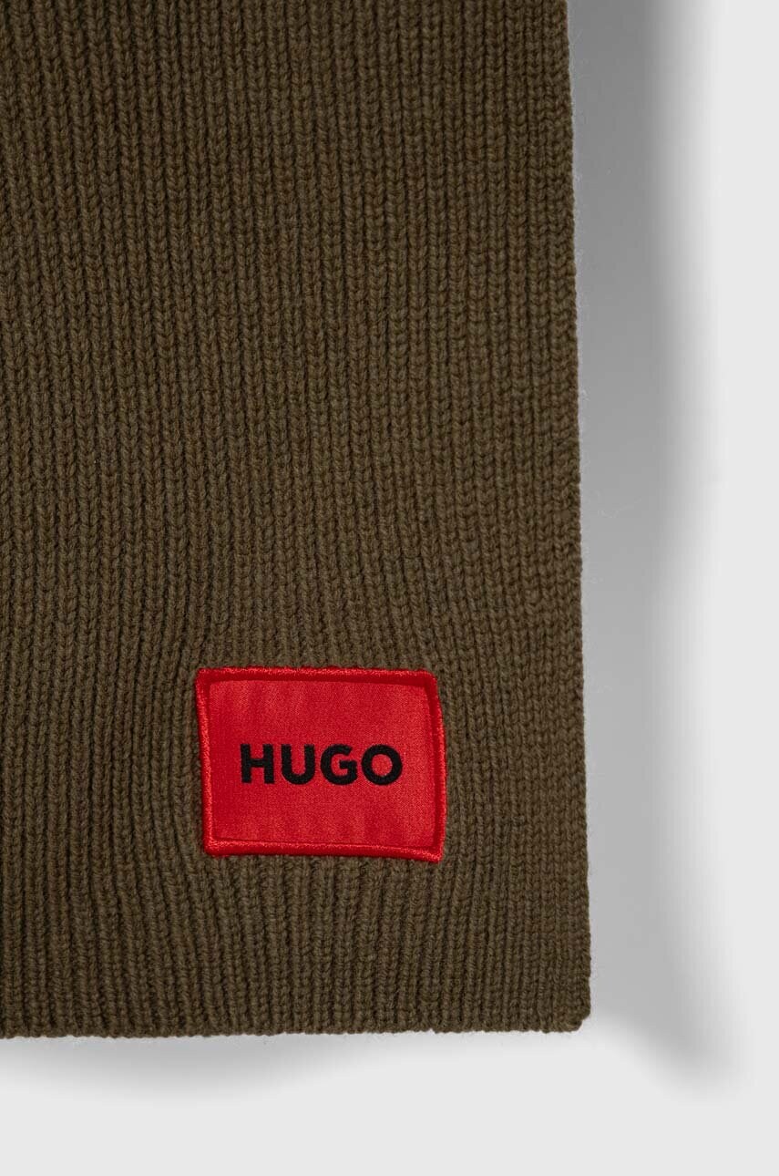 Вовняний шарф HUGO колір зелений однотонний