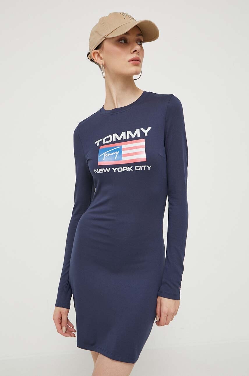 Сукня Tommy Jeans колір синій mini облягаюча