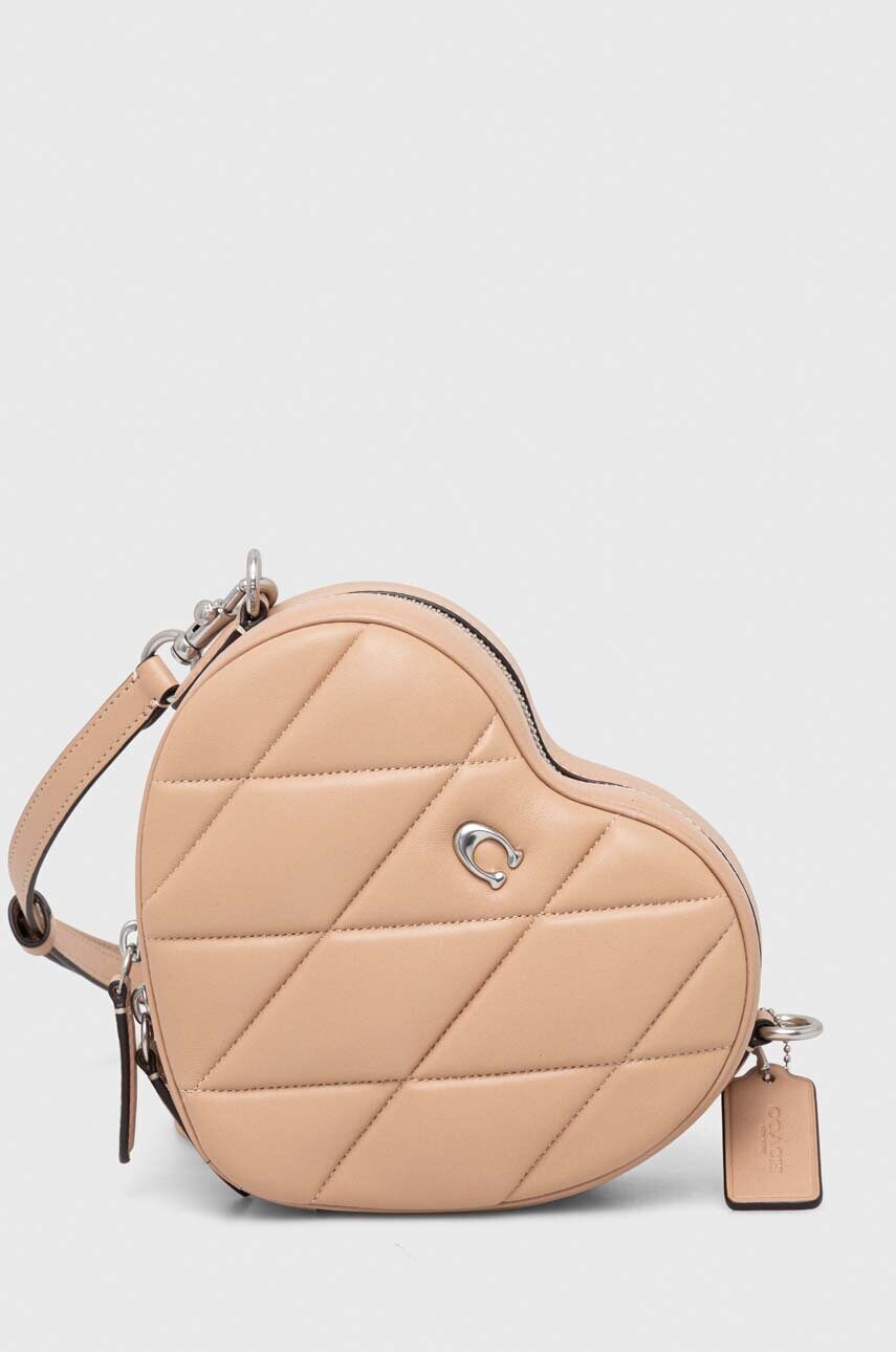 Шкіряна сумочка Coach Heart Crossbody колір бежевий