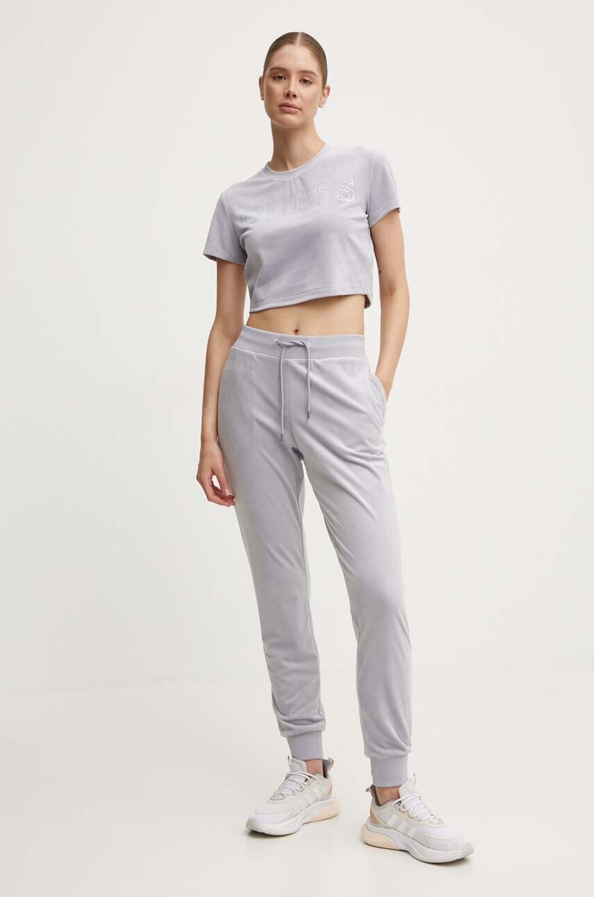 Велюрова футболка Guess COUTURE колір фіолетовий V3BI01 KBXI2