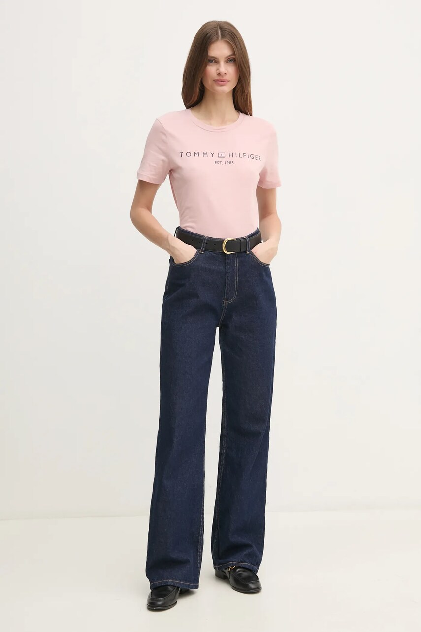 Бавовняна футболка Tommy Hilfiger жіноча колір рожевий WW0WW40276