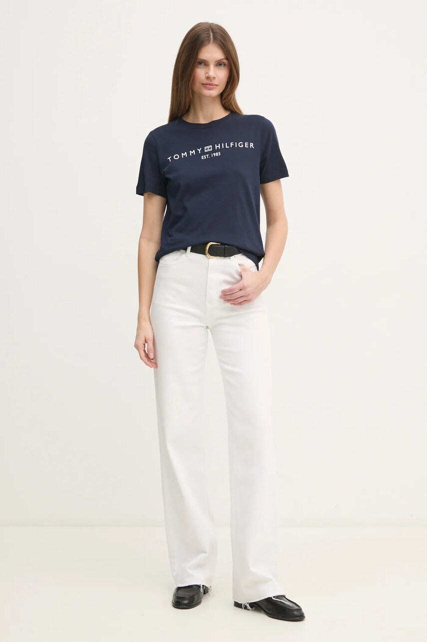 Бавовняна футболка Tommy Hilfiger жіноча колір синій WW0WW40276