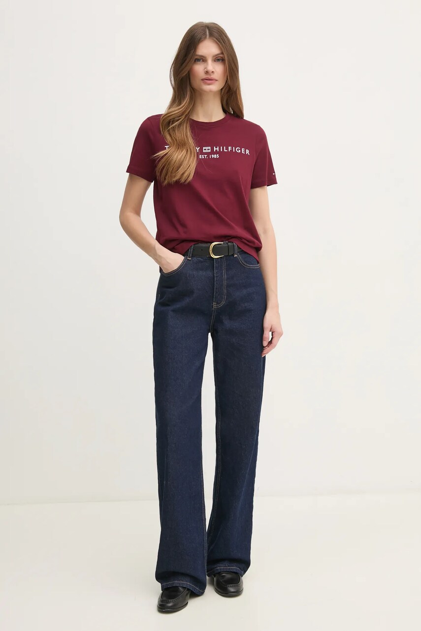 Бавовняна футболка Tommy Hilfiger жіноча колір бордовий WW0WW40276