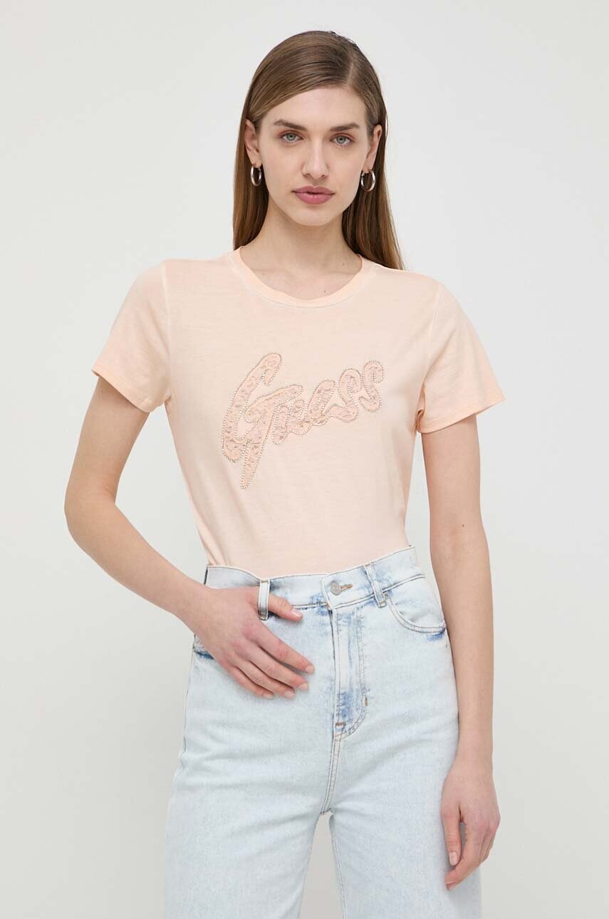 Бавовняна футболка Guess жіночий колір помаранчевий