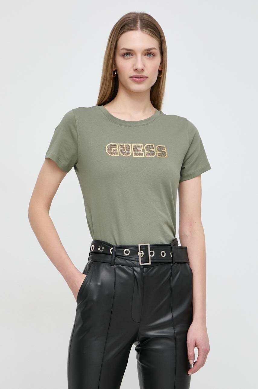 Бавовняна футболка Guess жіночий колір зелений