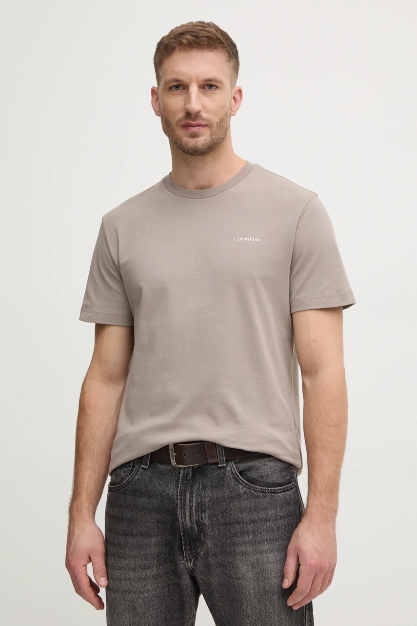 Бавовняна футболка Calvin Klein чоловіча колір бежевий однотонна K10K109894