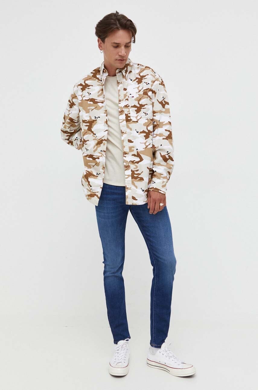 Футболка Tommy Jeans чоловічий колір бежевий меланж