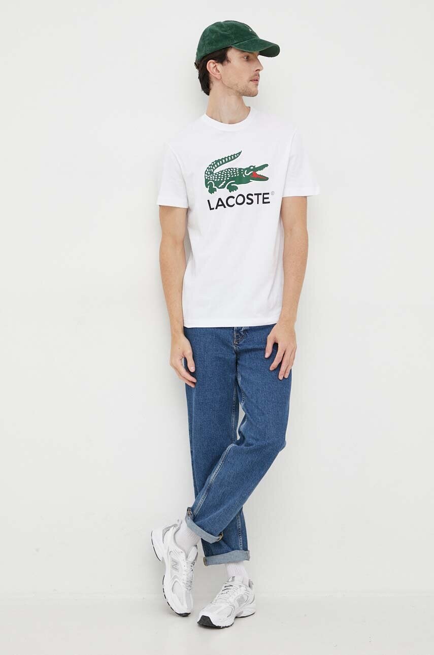 Бавовняна футболка Lacoste колір білий з принтом