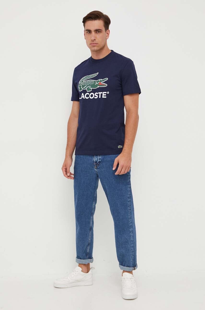 Бавовняна футболка Lacoste колір синій з принтом