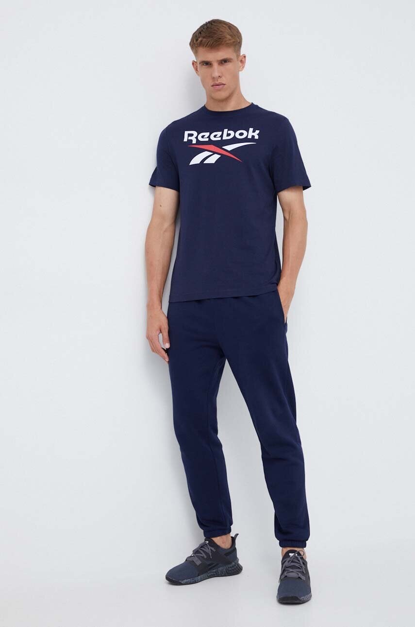 Бавовняна футболка Reebok колір синій з принтом