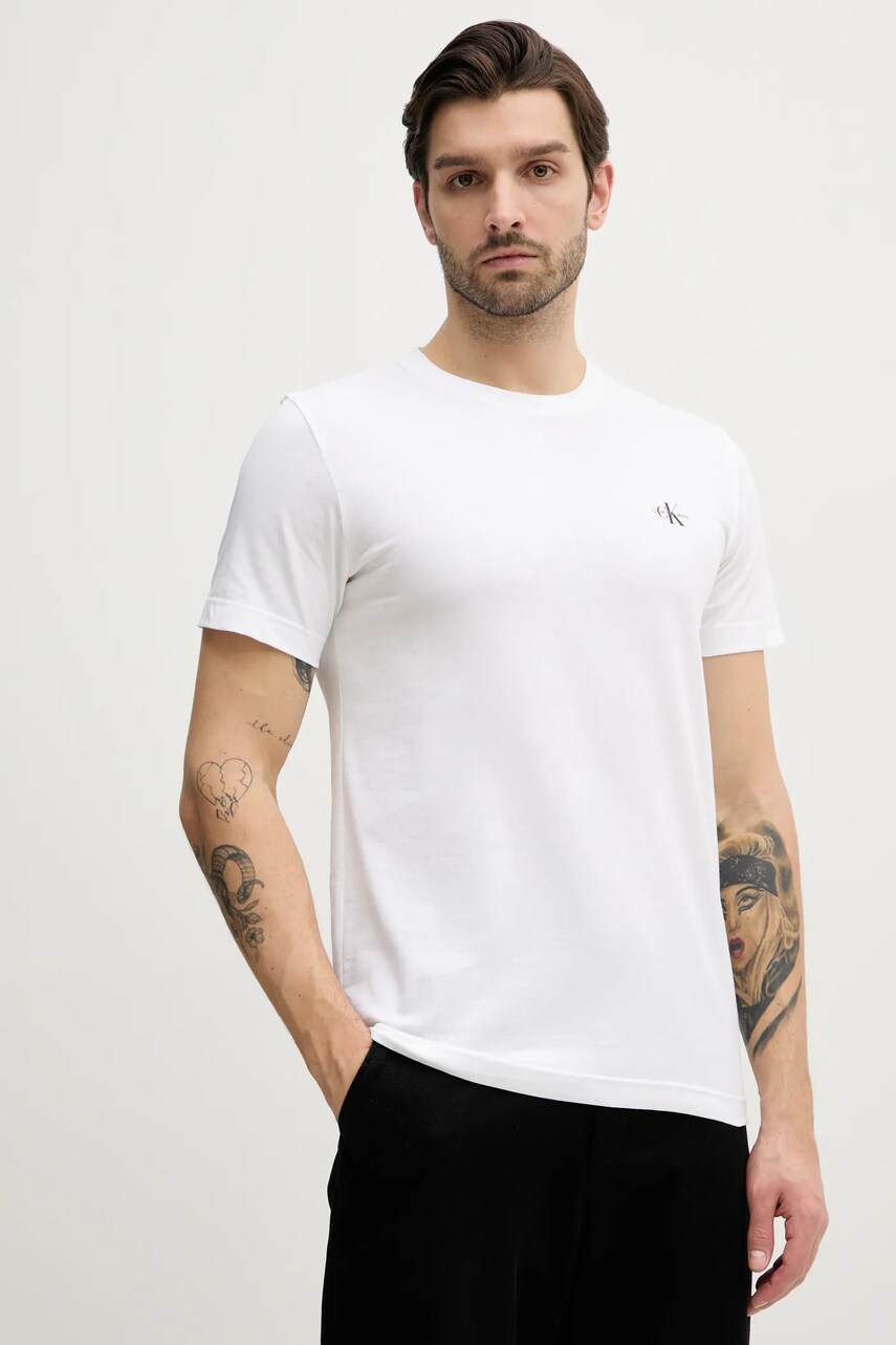 Бавовняна футболка Calvin Klein Jeans 2-pack чоловічий колір зелений однотонний