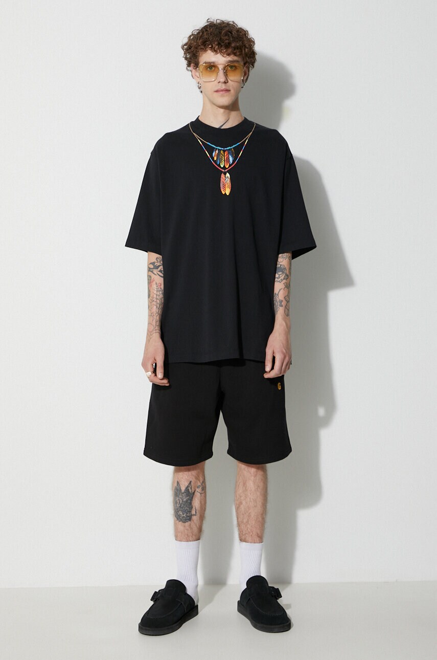 Бавовняна футболка Marcelo Burlon Feathers Necklace колір чорний з принтом