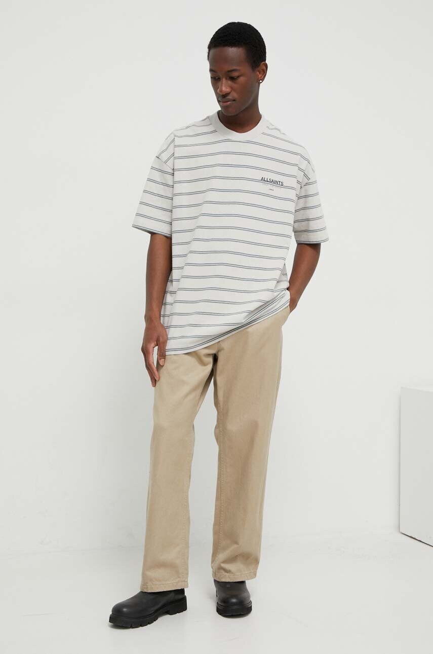 Бавовняна футболка AllSaints UNDERGROUND STRIPE S колір сірий візерунок