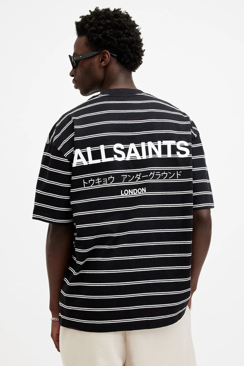 Бавовняна футболка AllSaints UNDERGROUND STRIPE S візерунок